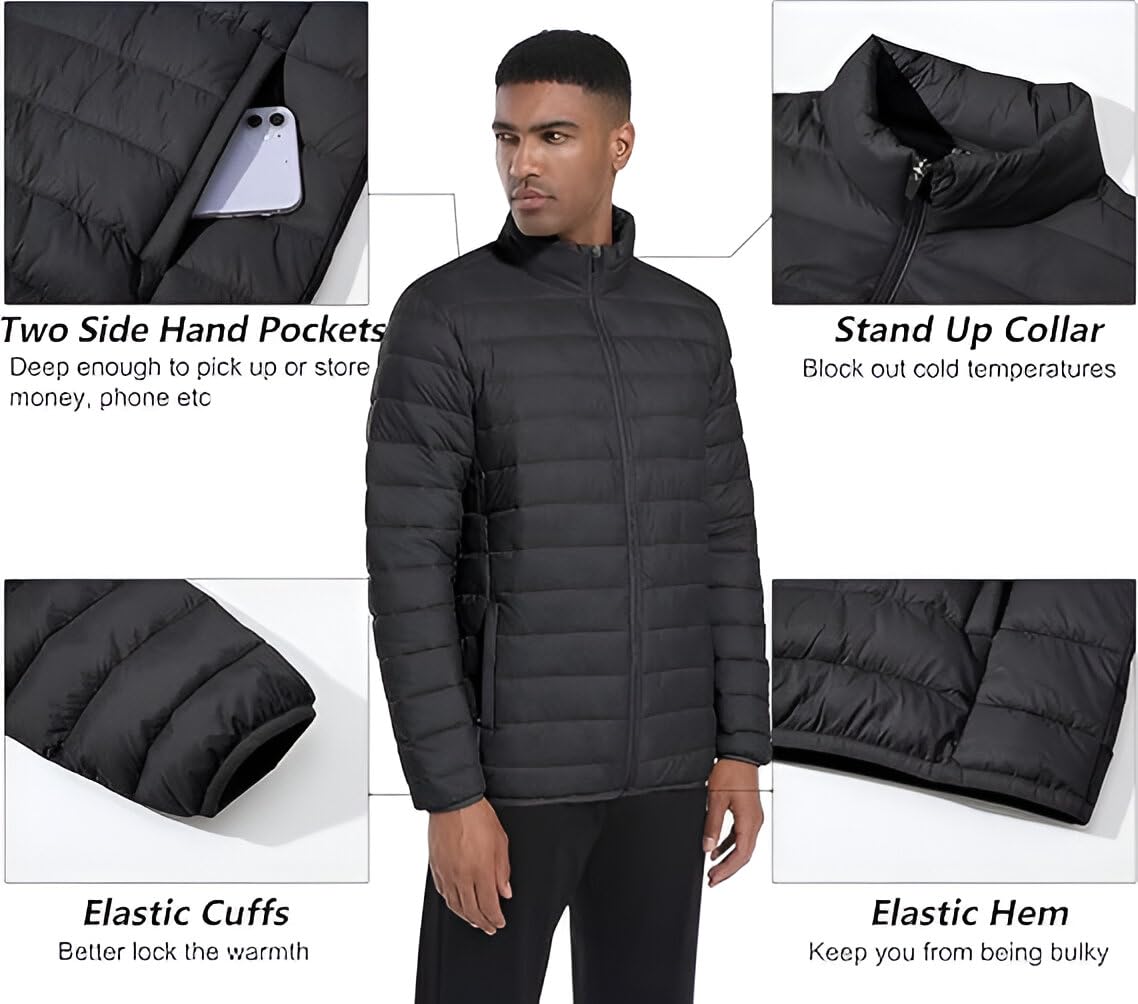 Men's Regular Fit Black Puffer Bomber Jacket - Stylish Casual Biker Winter Jacket