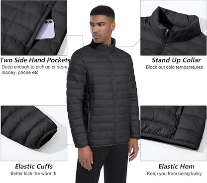 Men's Regular Fit Black Puffer Bomber Jacket - Stylish Casual Biker Winter Jacket