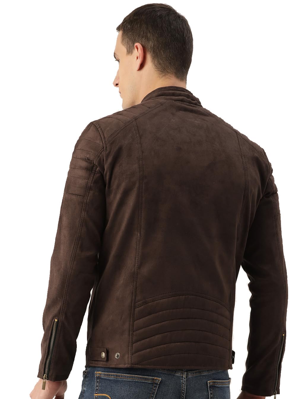 Men's Coffee Brown Suede Leather Standard Length Jacket - Stylish Casual Winterwear