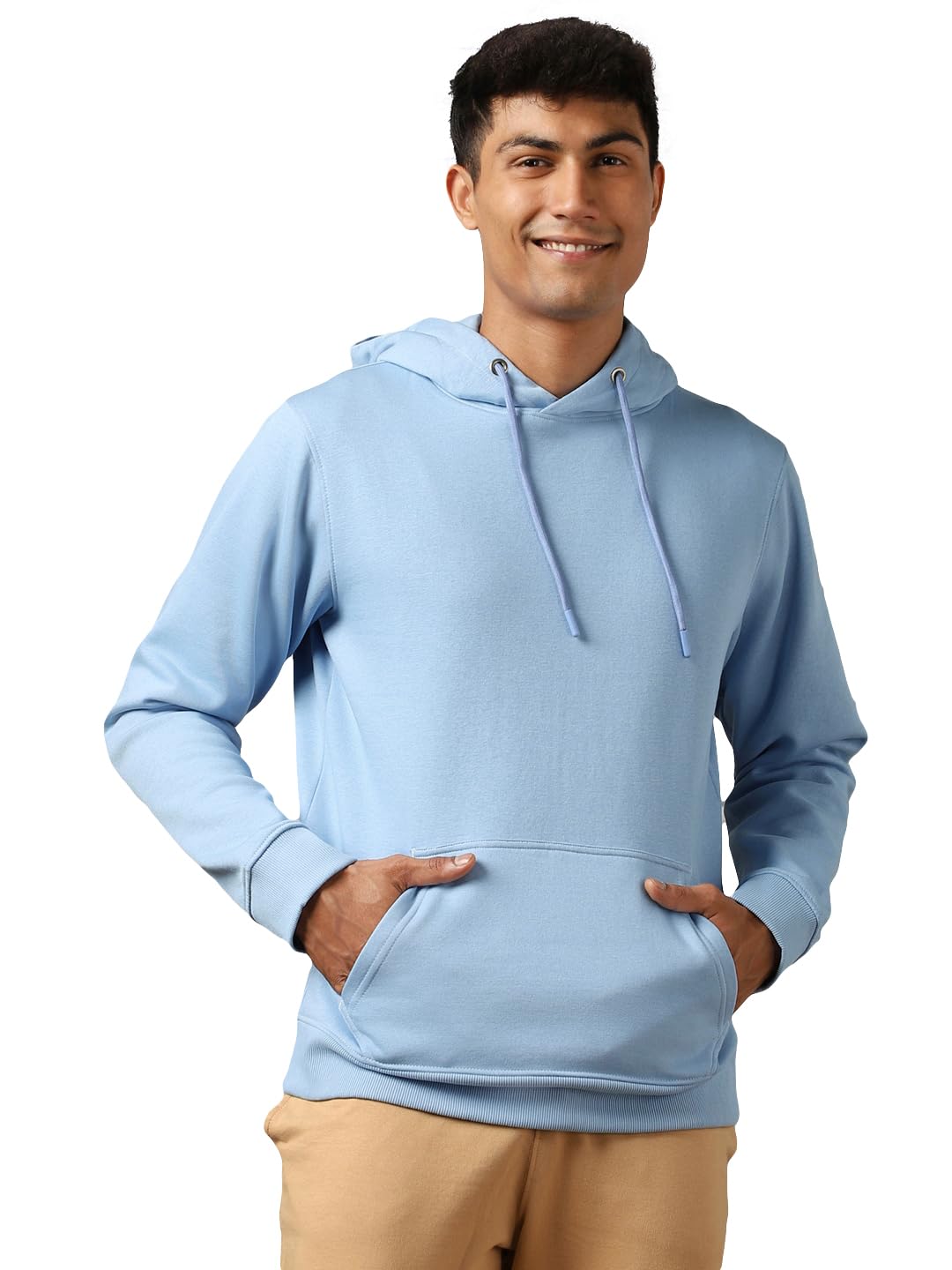 NOBERO Elegant Unisex Powder Blue Cotton Solid Plain Hoody Sports Winter Gym Workout Running Travel Trekking Hooded Sweatshirts and Hoodies for Unisex Cotton Winter Casual Wear Without Zipper-XL
