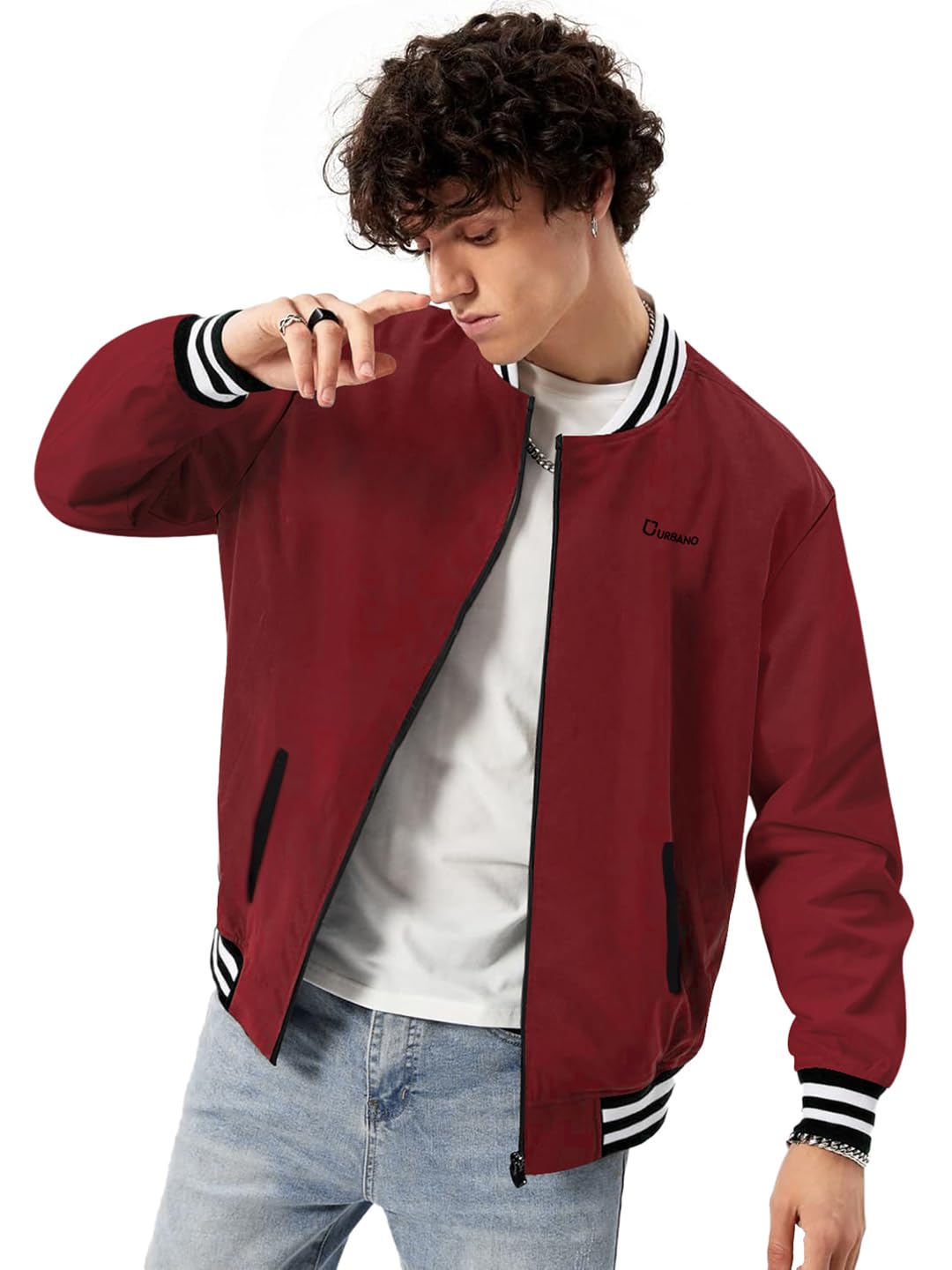Men's Maroon Cotton Zippered Varsity Sweatshirt Jacket - Stylish Casual Streetstyle Winterwear