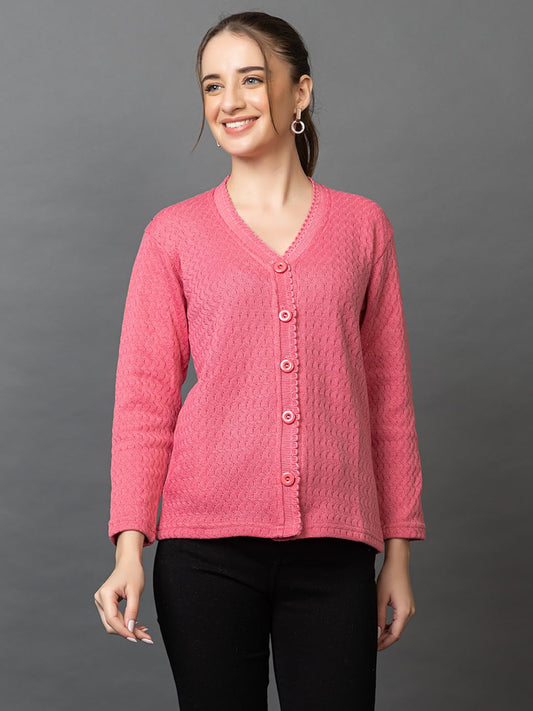 Women's Woolen V Neck Casual Wear Stylish Cardigan Sweaters for Winter with Side Pocket - Cozy and Warm Winter Sweater