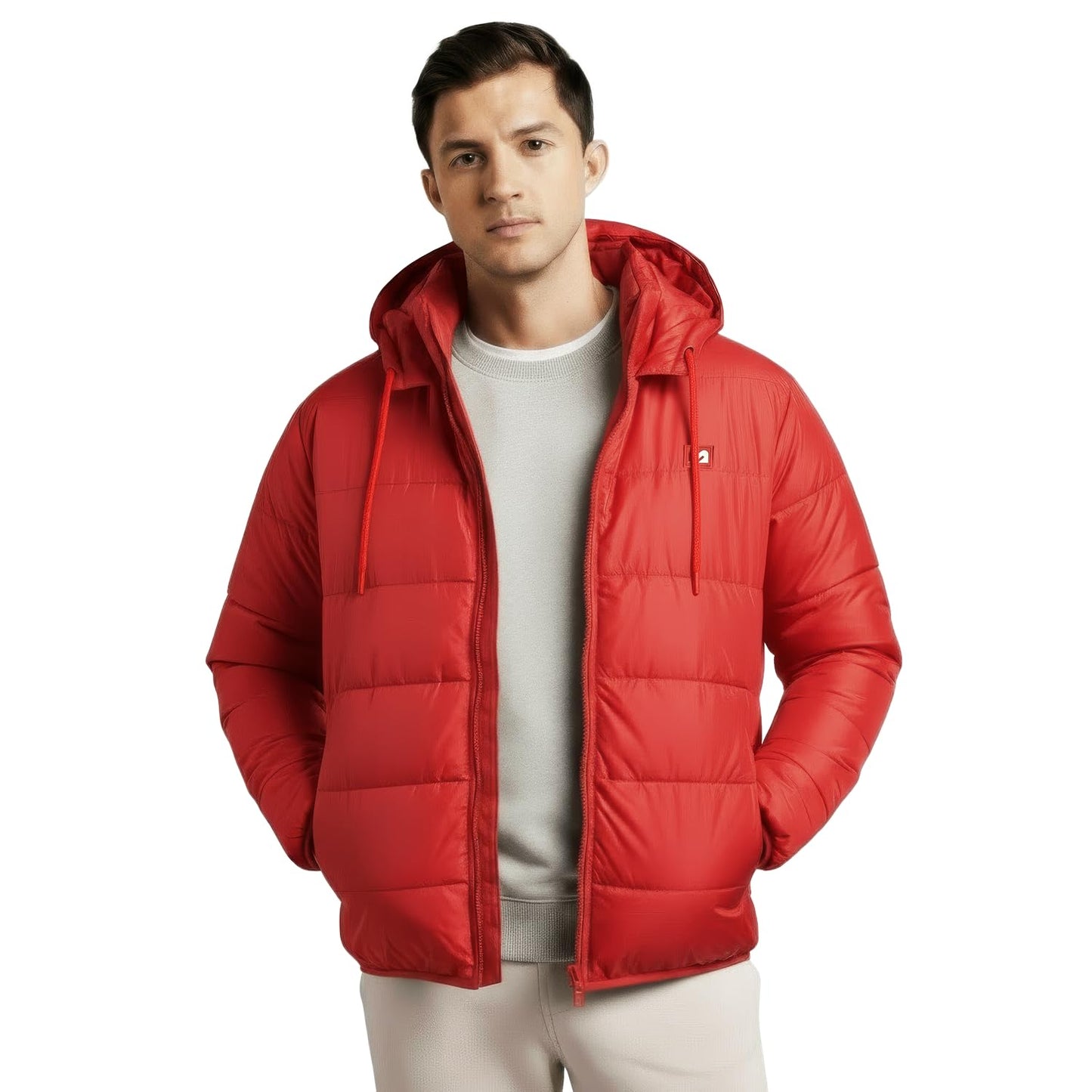 Men's Red Quilted Hooded Winter Puffer Jacket - Full Sleeve Mens Monsoon Jackets | All Weather Jacket | Winter Wear Bomber Jerkin