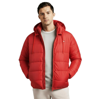 Men's Red Quilted Hooded Winter Puffer Jacket - Full Sleeve Mens Monsoon Jackets | All Weather Jacket | Winter Wear Bomber Jerkin