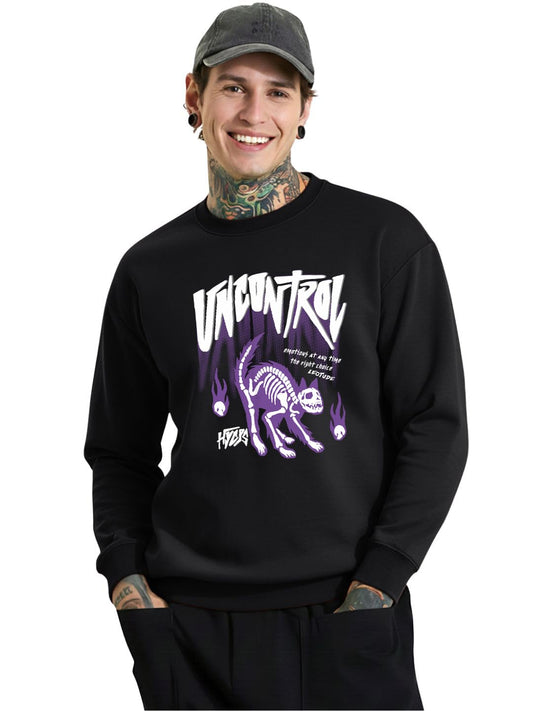 Men’s Regular Fit Crew Neck Cotton Graphic Printed Black Sweatshirt - Stylish Casual Winter Wear