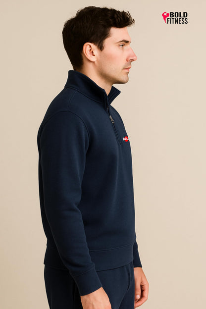 Men’s Half-Zip Fleece Navy Blue Sweatshirt - Stylish, Breathable Pullover Full Sleeve Winter Wear