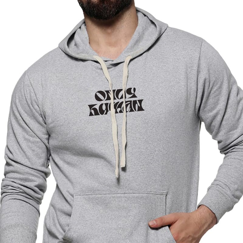 Men's Grey Only Human Hoodie for Casual Wear | Hooded Neck | Long Sleeve | Pull On Closure | Cotton Sweatshirt Crafted with Comfort Fit for Everyday Wear