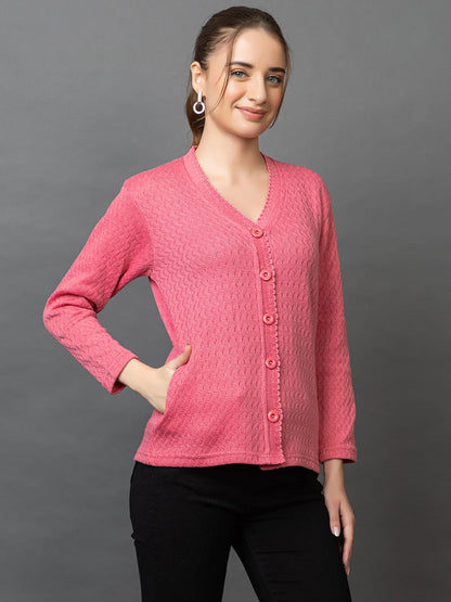 Women's Woolen V Neck Casual Wear Stylish Cardigan Sweaters for Winter with Side Pocket - Cozy and Warm Winter Sweater