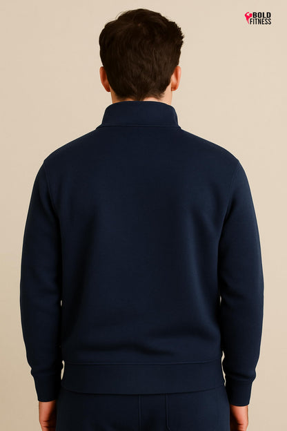 Men’s Half-Zip Fleece Navy Blue Sweatshirt - Stylish, Breathable Pullover Full Sleeve Winter Wear