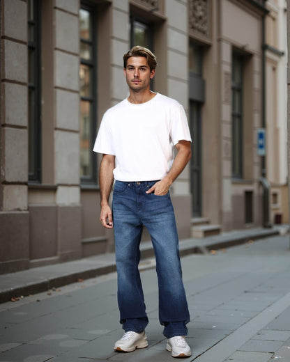 Men’s Baggy Fit Stretchable High-Rise Denim Jeans – Loose Casual Dance/Rap Style Cotton Denim Pants