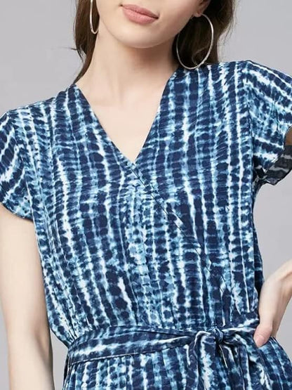 FCV Rayon Printed Jumpsuit for Women (Blue)