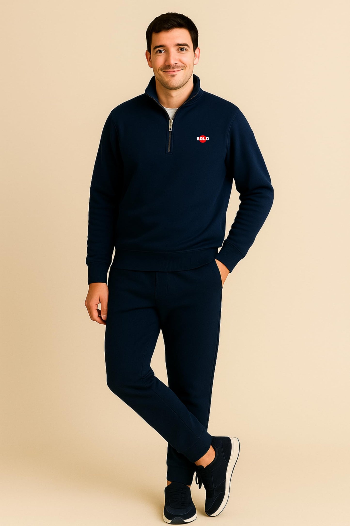 Men’s Half-Zip Fleece Navy Blue Sweatshirt - Stylish, Breathable Pullover Full Sleeve Winter Wear