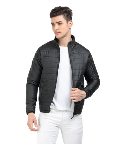Men's Black Winter Puffer Jacket | Mens Nylon Quilted standard length | Bomber Full Sleeve Monsoon | Lightweight Winter Wear Mens Jacket