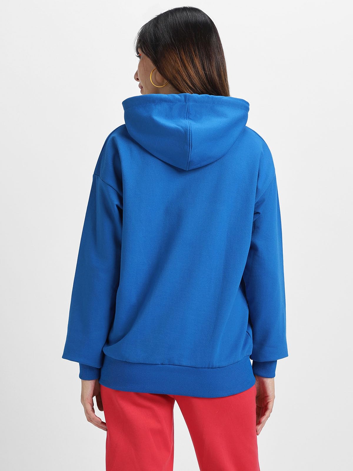 JUNEBERRY® Cotton Polly Fleece Oversized Fit Blue Graphic Hoodie for Women
