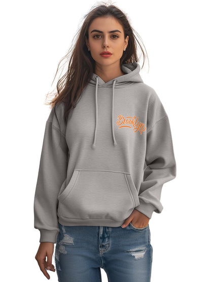 JUNEBERRY® Cotton Polly Fleece Oversized Fit Grey Graphic Hoodie for Women