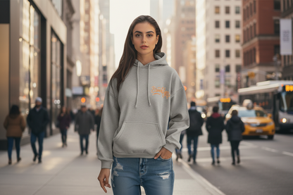 JUNEBERRY® Cotton Polly Fleece Oversized Fit Grey Graphic Hoodie for Women