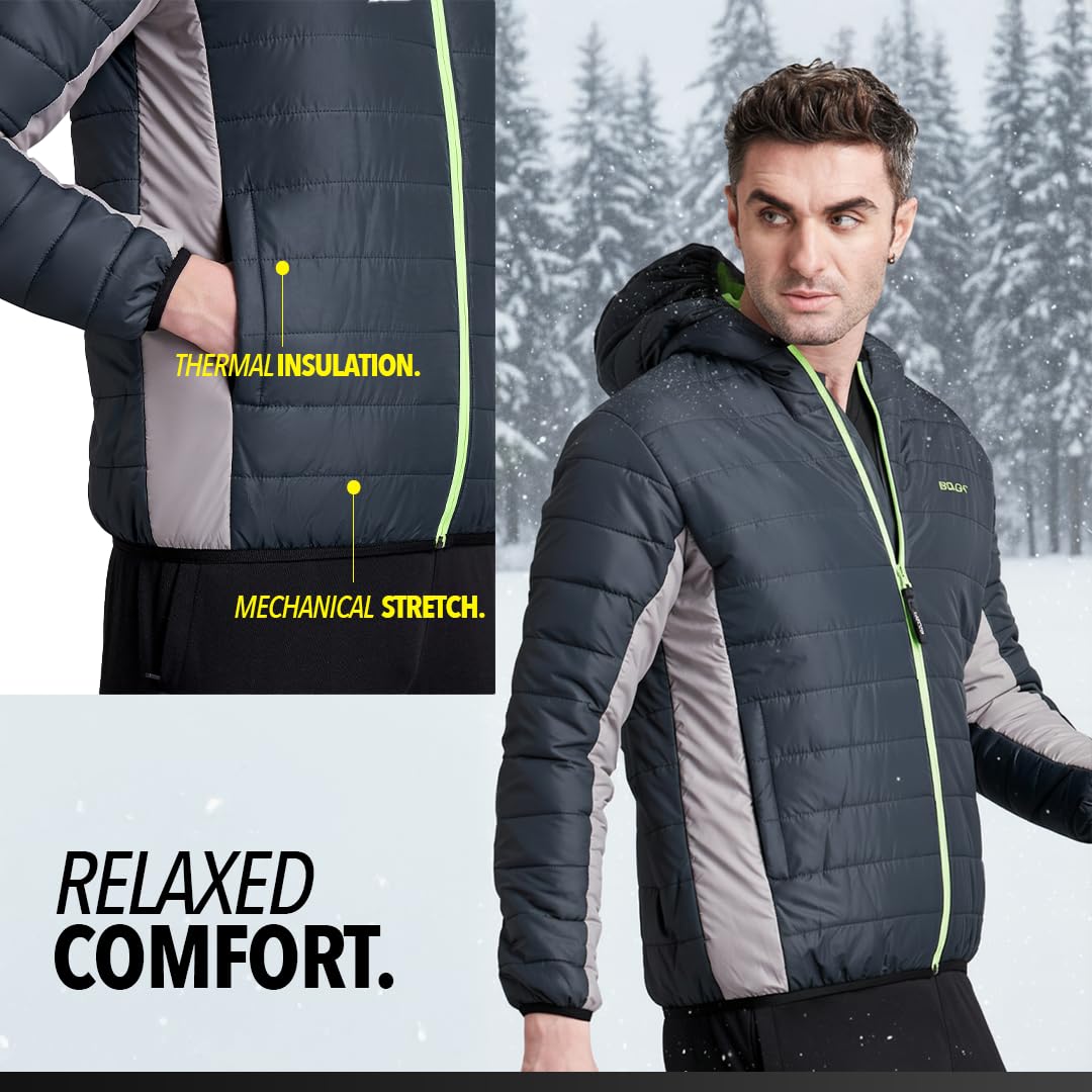 Men's Quilted Polyester Black Charcoal Padded Hooded Bomber Jacket | Monsoon Jacket for Men | Winter Jacket