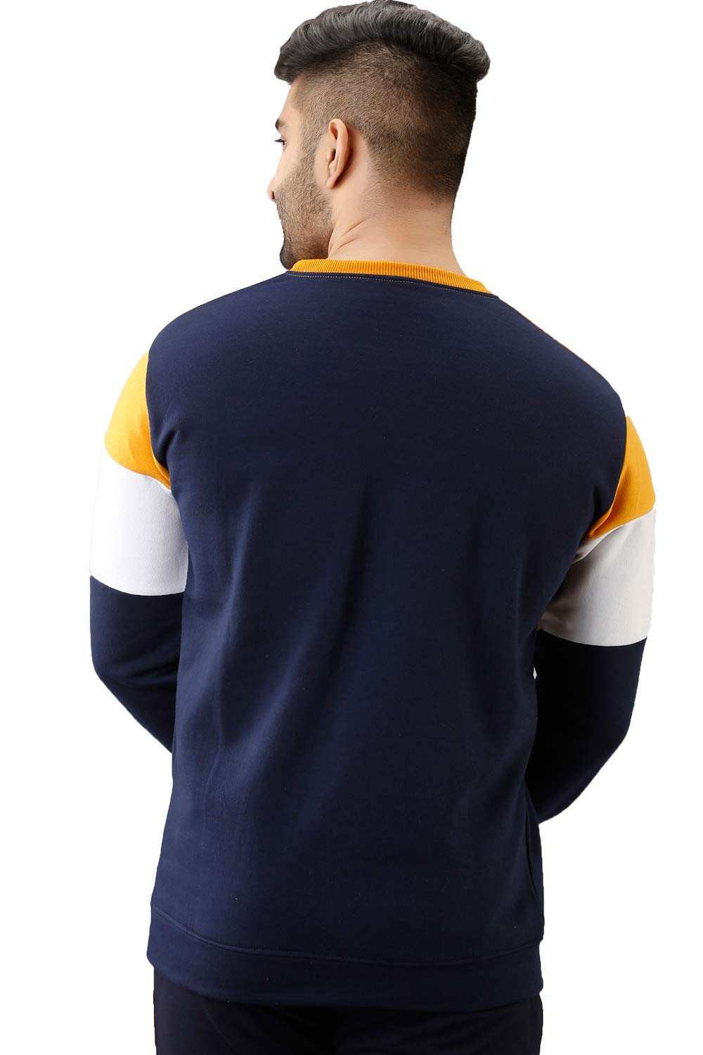 Men's Cotton Colour Blocked Crew Neck Pullover Sweatshirt - Casual Winter Wear