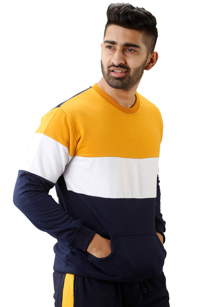 Men's Cotton Colour Blocked Crew Neck Pullover Sweatshirt - Casual Winter Wear