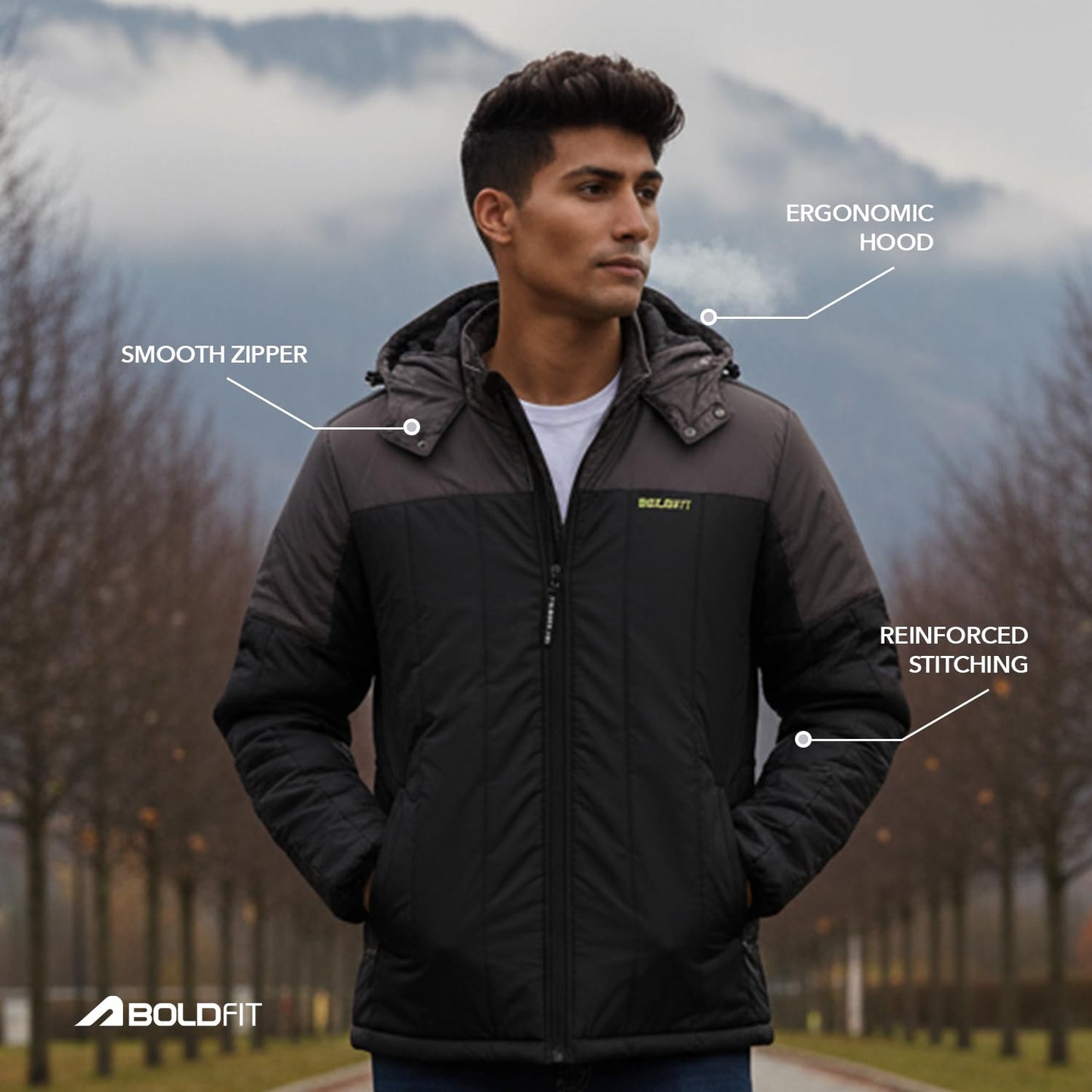 Men's Bomber Quilted Hooded Black Grey Winter Jackets | Full Sleeve Men's Jacket | Monsoon Jackets for Men | Men's Jerkin | Padded Winter Jacket for Men