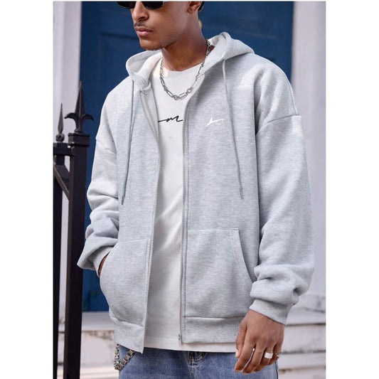 Men's Fleece Full Zip Up Grey Hooded Sweatshirt | Warm, Comfortable & Soft - Stylish Winterwear