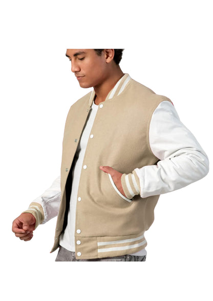 Men's Beige Varsity Jacket - Stylish Casual and Streetstyle Winterwear