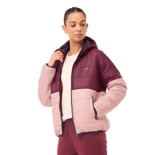 Women’s Wine Pink Hooded Puffer Jacket | Waterproof, Windproof & Fleece-Lined Winter Outerwear with Adjustable Fit