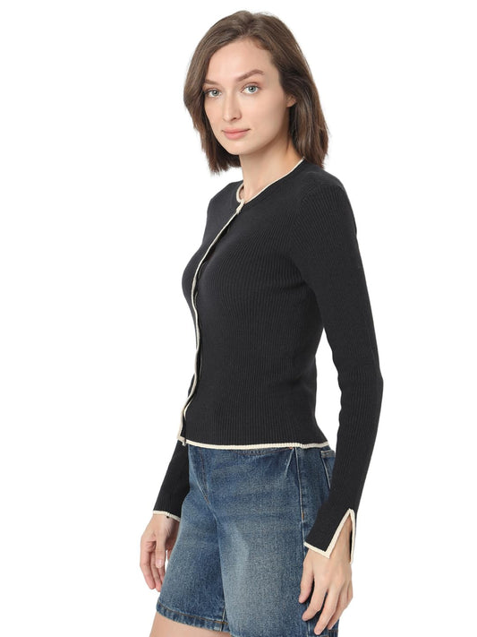 Women's Regular Fit Black Sweater Cardigan