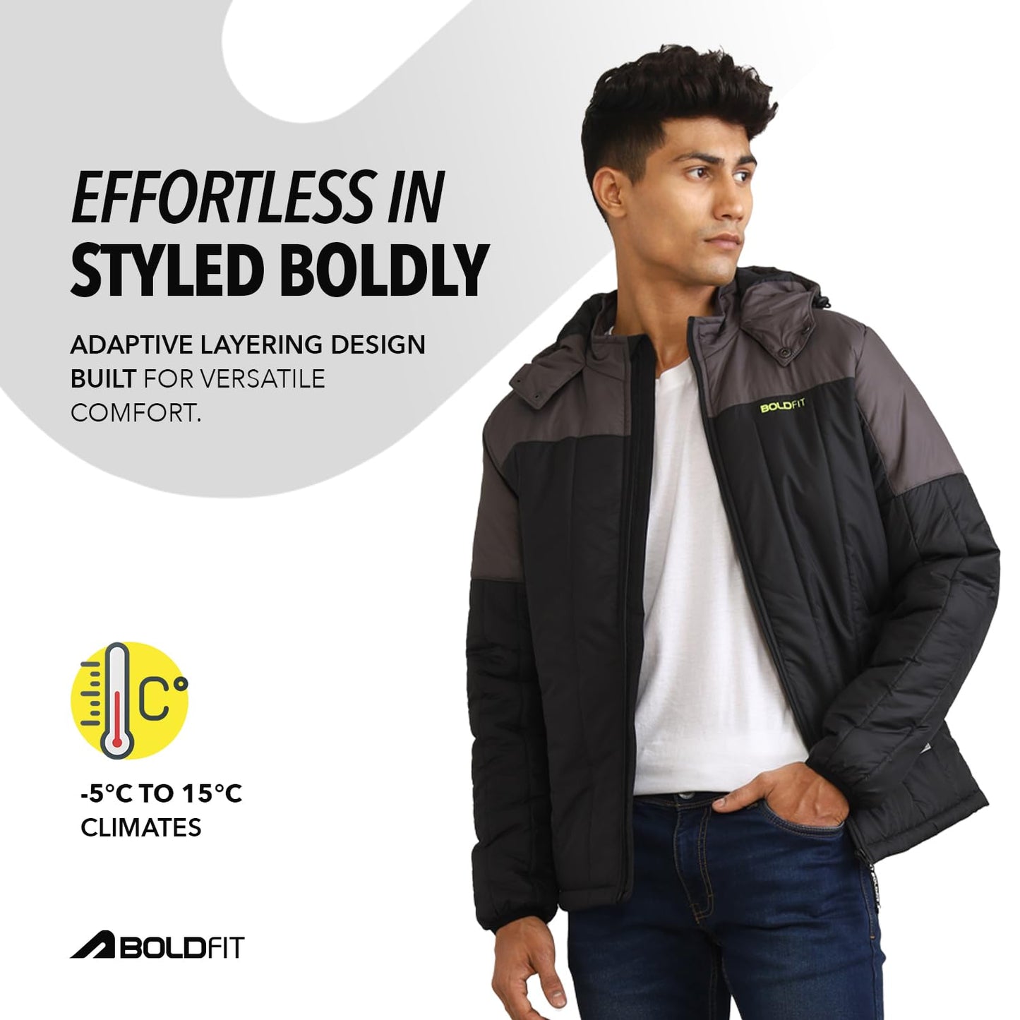 Men's Bomber Quilted Hooded Black Grey Winter Jackets | Full Sleeve Men's Jacket | Monsoon Jackets for Men | Men's Jerkin | Padded Winter Jacket for Men