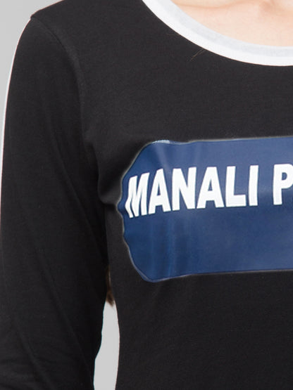 Women's Cotton Black Graphic Print Short Sleeves T-Shirt Dress