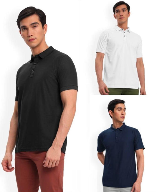 Poly Cotton Solid Men’s Polo T-Shirt Pack of 3 – Half Sleeves, Regular Fit