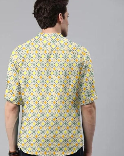 Men’s Multicolor Printed Cotton Casual Shirt – Spread Collar Full Sleeve Festive & Daily Wear