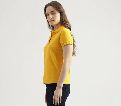 Women's Ketex Yellow Cotton Blend Polo Neck T Shirt Casual Wear