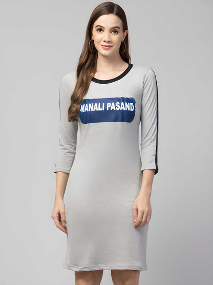 Women's Cotton Grey Graphic Print Short Sleeves T-Shirt Dress
