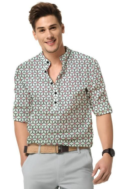 Men’s Multicolor Printed Cotton Casual Shirt – Full Sleeves, Mandarin Spread Collar, Festive & Daily Wear