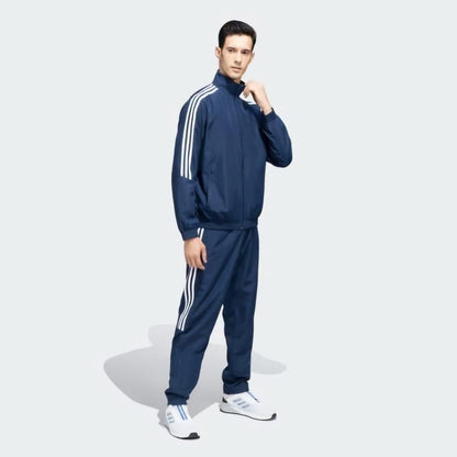 Men’s Black Side-Stripe 4-Way Lycra Tracksuit – Full Sleeves, Zip-Up, Regular Fit
