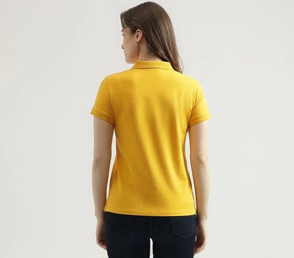 Women's Ketex Yellow Cotton Blend Polo Neck T Shirt Casual Wear