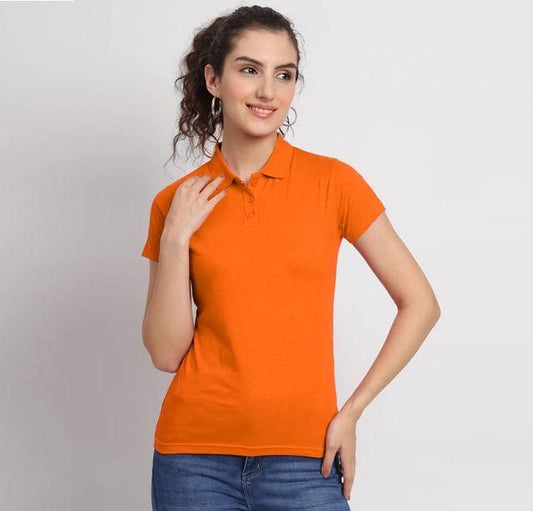 Women's Ketex Orange Cotton Blend Polo Neck T-Shirt - Casual Wear for Everyday Comfort