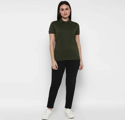 Women’s Ketex Bottle Green Polo Neck T-Shirt – Cotton Blend Solid Casual & Daily Wear