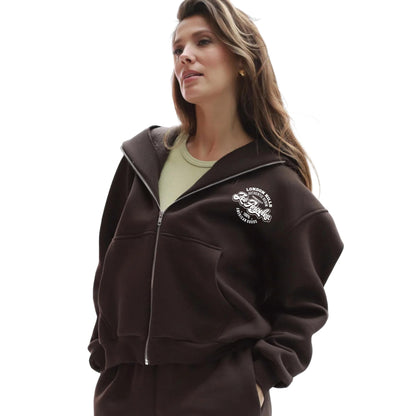 Woman Graphic Print Cotton Blend Fleece Rust Hooded Sweatshirt -  The Ultimate Casual Streetstyle