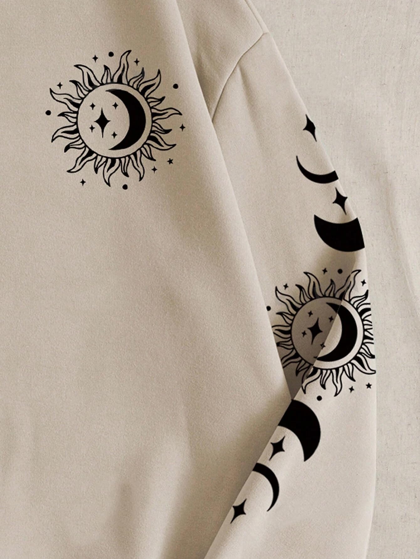 Women's Comfort Fit Sun & Moon Print Beige Sweatshirt - Stylish Casual Winter Wear