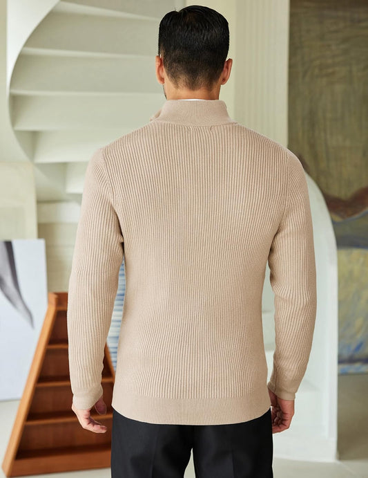 Men's High Neck Zipper Full Sleeve Cotton Knitted Winter Coco Sweater - Wear Your Style