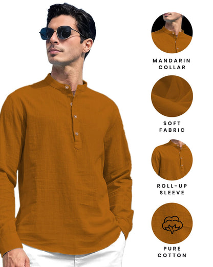 Vida Loca Men Solid Cotton Blend Straight Kurta Shirt for Men
