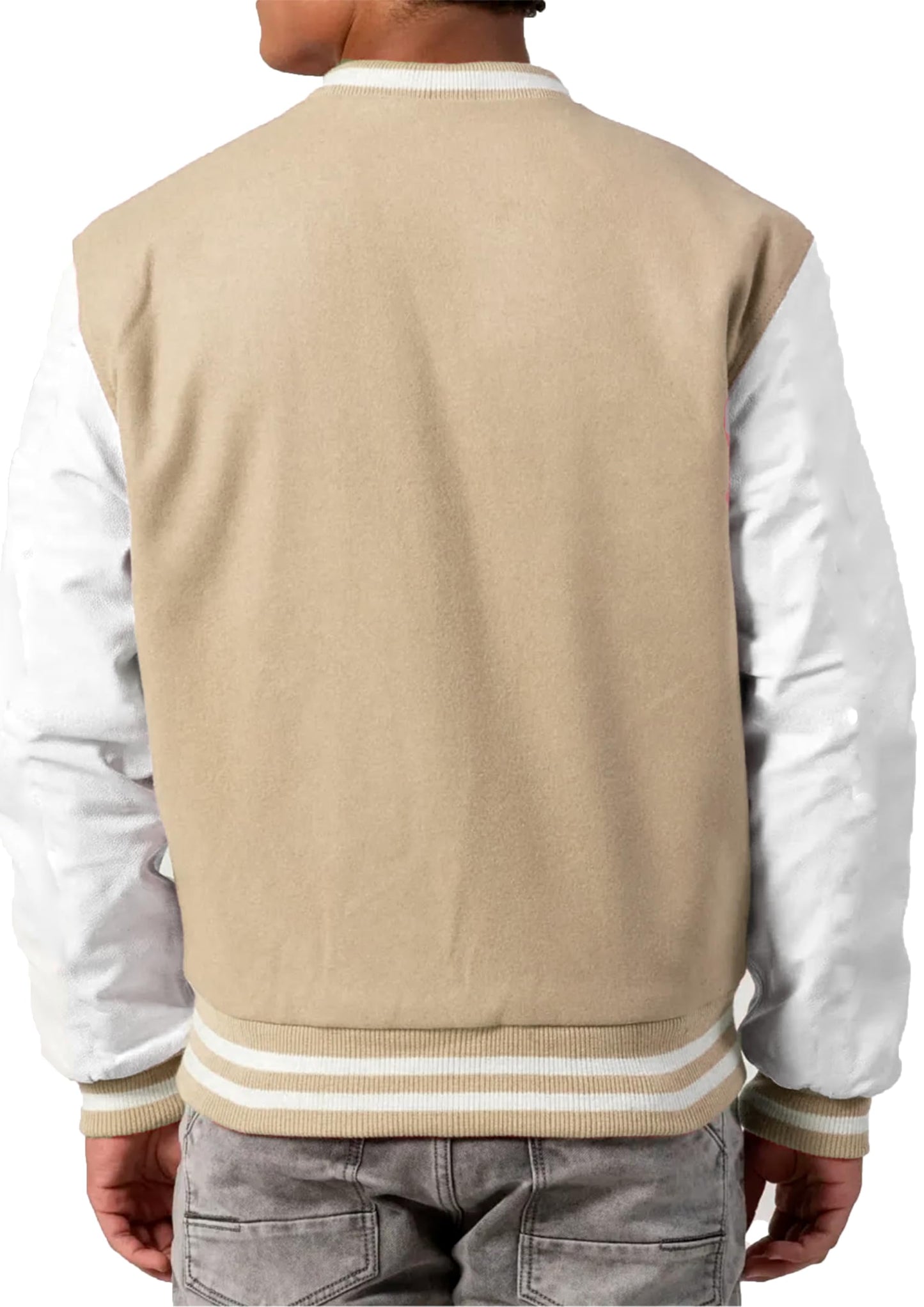 Men's Beige Varsity Jacket - Stylish Casual and Streetstyle Winterwear