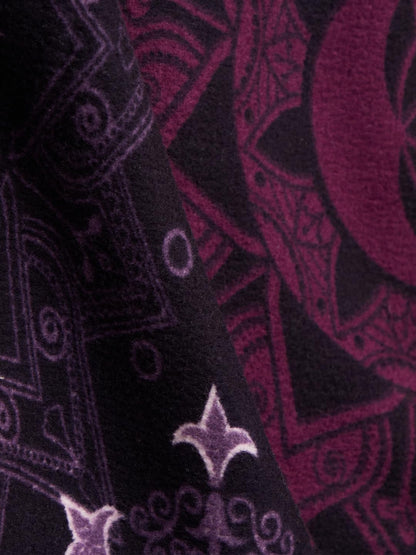 Men's Oversized Mandala Art Jacket - Full Sleeves Hooded Neck Dark Purple Embroidered Ethnic Print Polar Fleece Oversized Fit Lightweight Casual Jacket