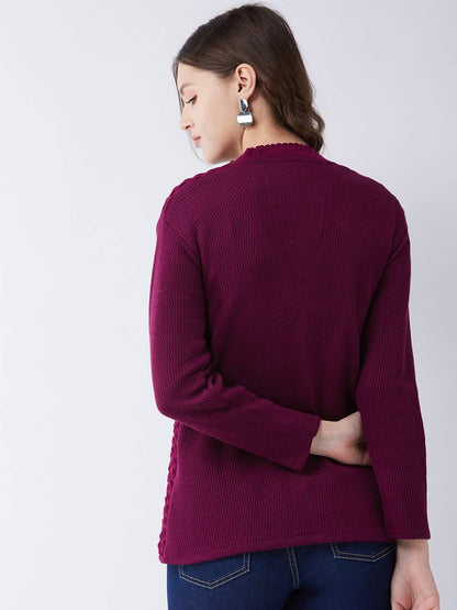 Women's Self Design V Neck Casual Winter Sweater Cardigan