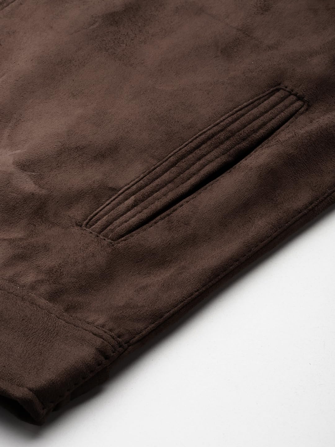 Men's Coffee Brown Suede Leather Standard Length Jacket - Stylish Casual Winterwear