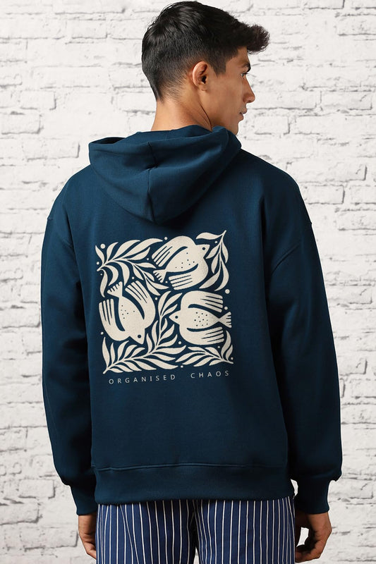 Men's Cotton Neck Hooded Oversized Fit Navy Blue Sweatshirt