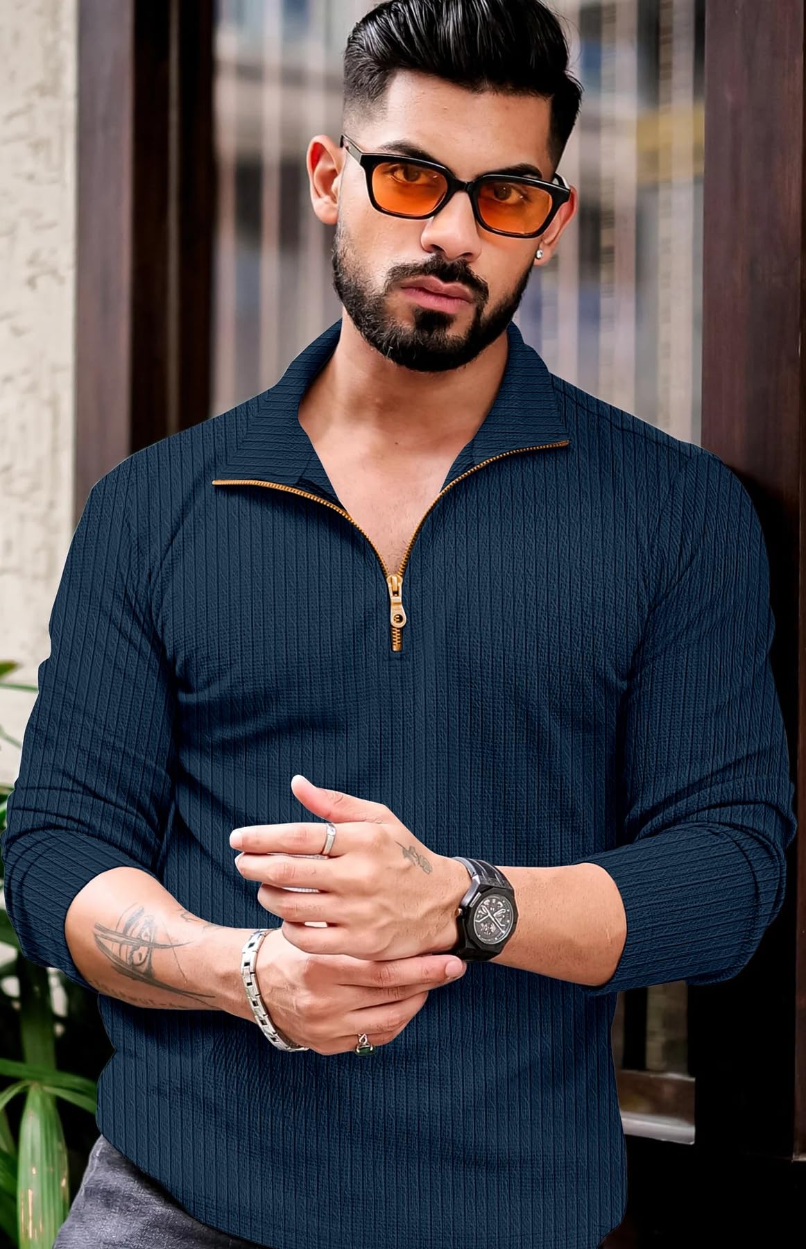 Men's Quarter Zip Cable Knit Pattern Full Sleeve Pullover - Wear Your Attitude