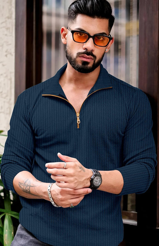 Men's Quarter Zip Cable Knit Pattern Full Sleeve Pullover - Wear Your Attitude